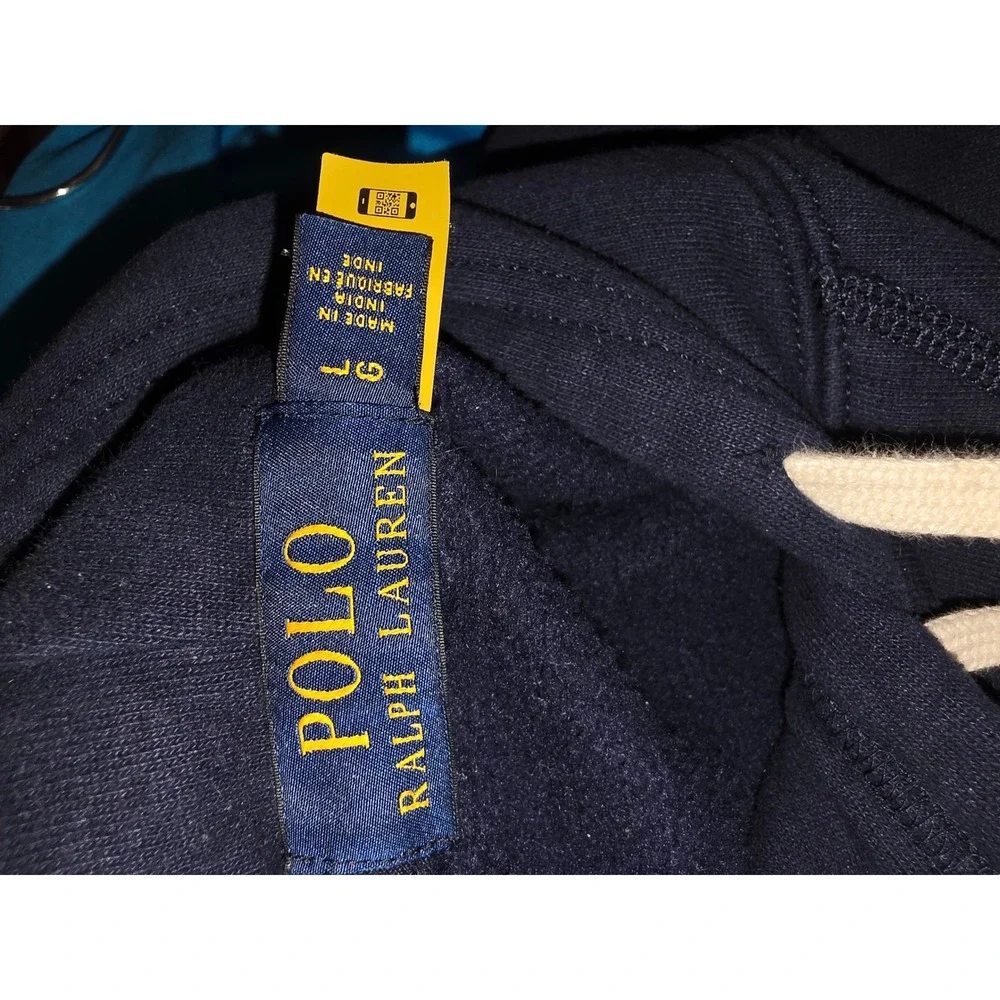 Polo Ralph Lauren Mens Navy Blue Fleece Pullover Hoodie Red Pony Logo Large